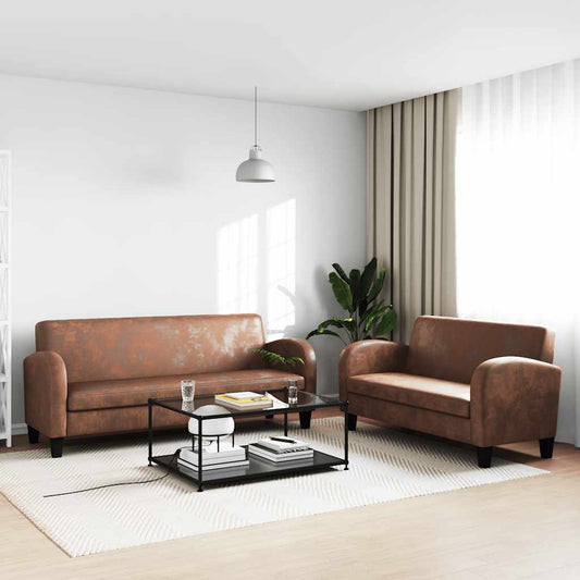 Bankstel kunstsuède bruin 2-delig is nu te koop bij PeponiXL, paradijselijk wonen!