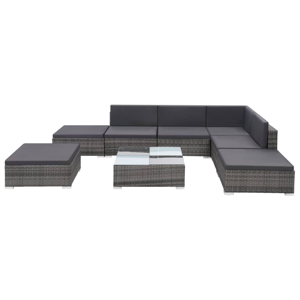 8-delige Loungeset met kussens poly rattan grijs is nu te koop bij PeponiXL, paradijselijk wonen!