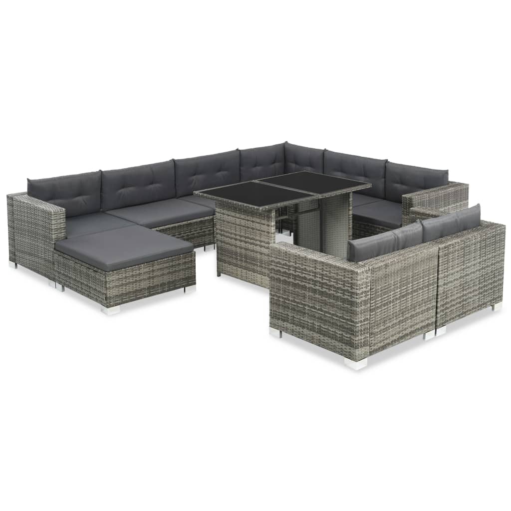 10-delige Loungeset met kussens poly rattan grijs is nu te koop bij PeponiXL, paradijselijk wonen!