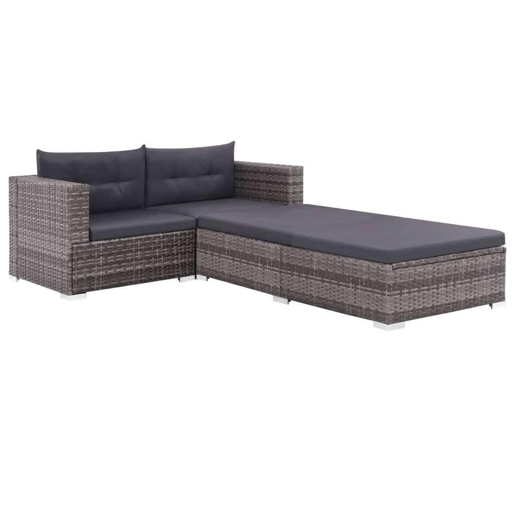 3-delige Loungeset met kussens poly rattan grijs is nu te koop bij PeponiXL, paradijselijk wonen!