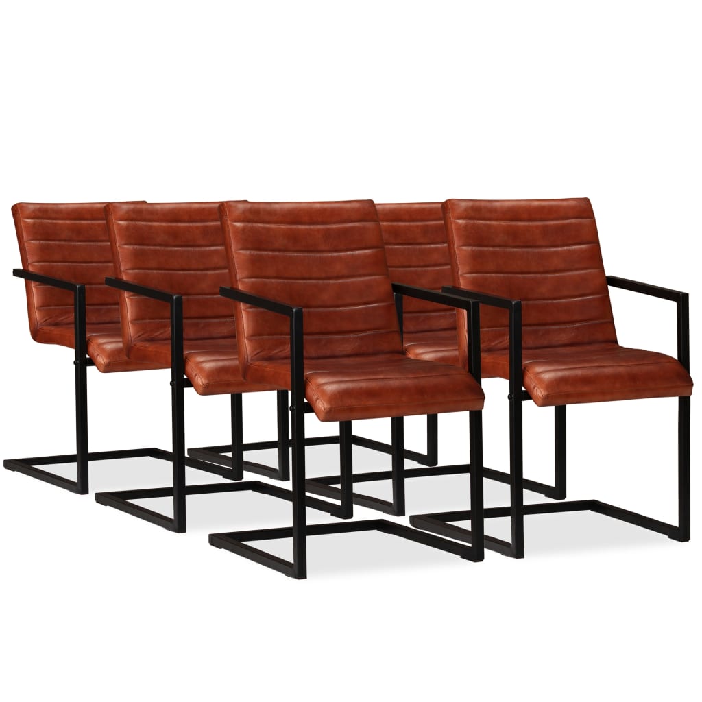 Eetkamerstoelen 6 st echt leer bruin is nu te koop bij PeponiXL, paradijselijk wonen!