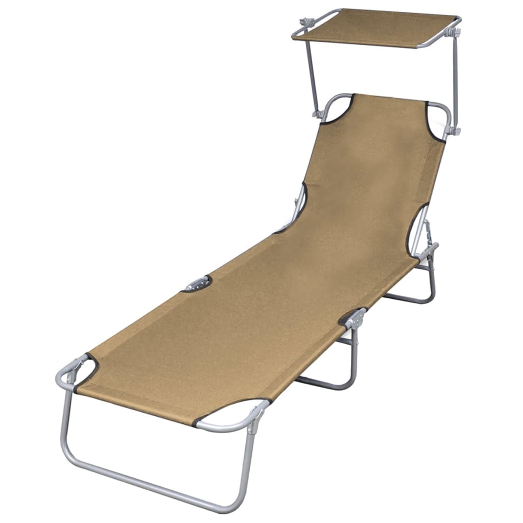 Ligbed met luifel inklapbaar staal taupe is nu te koop bij PeponiXL, paradijselijk wonen!