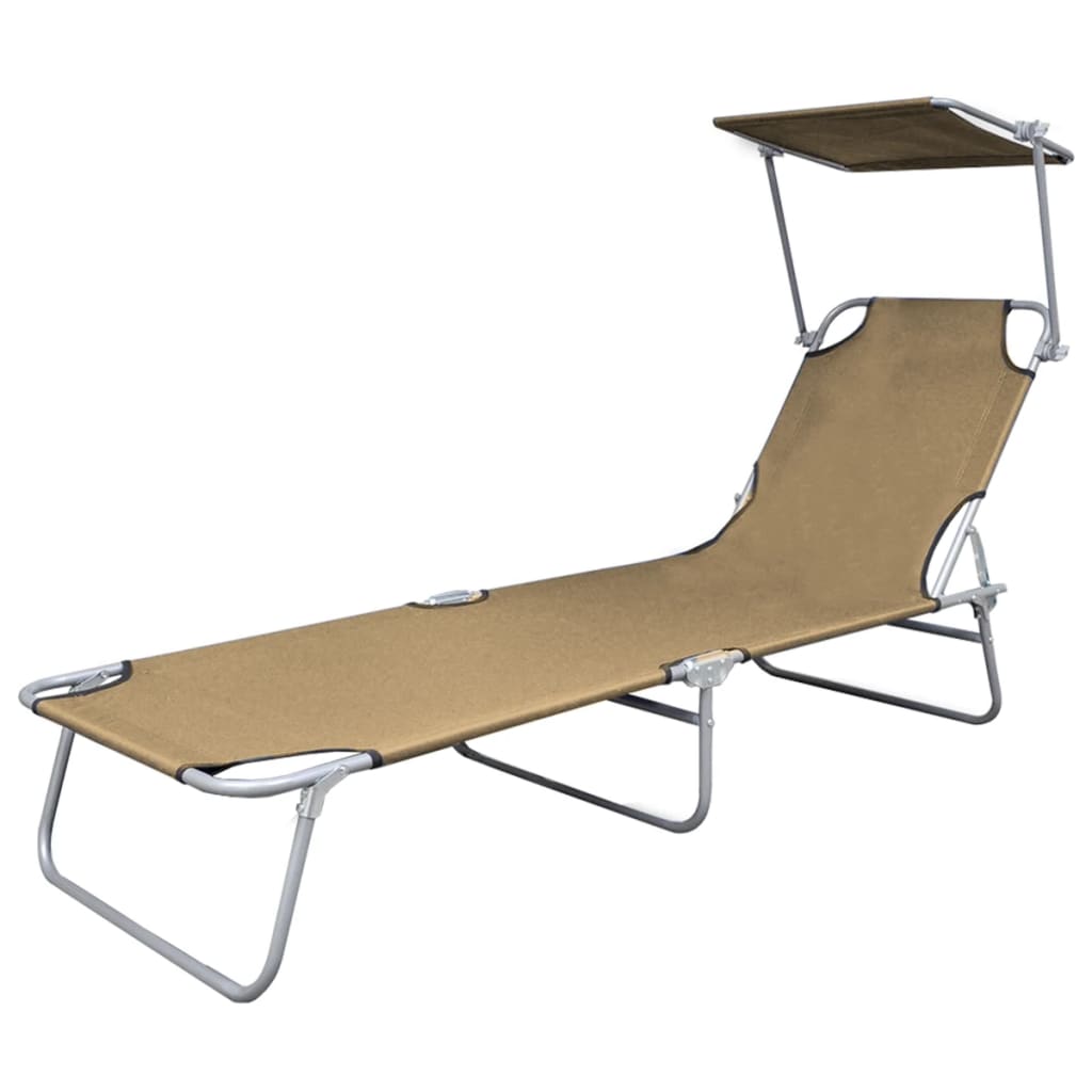 Ligbed met luifel inklapbaar staal taupe is nu te koop bij PeponiXL, paradijselijk wonen!
