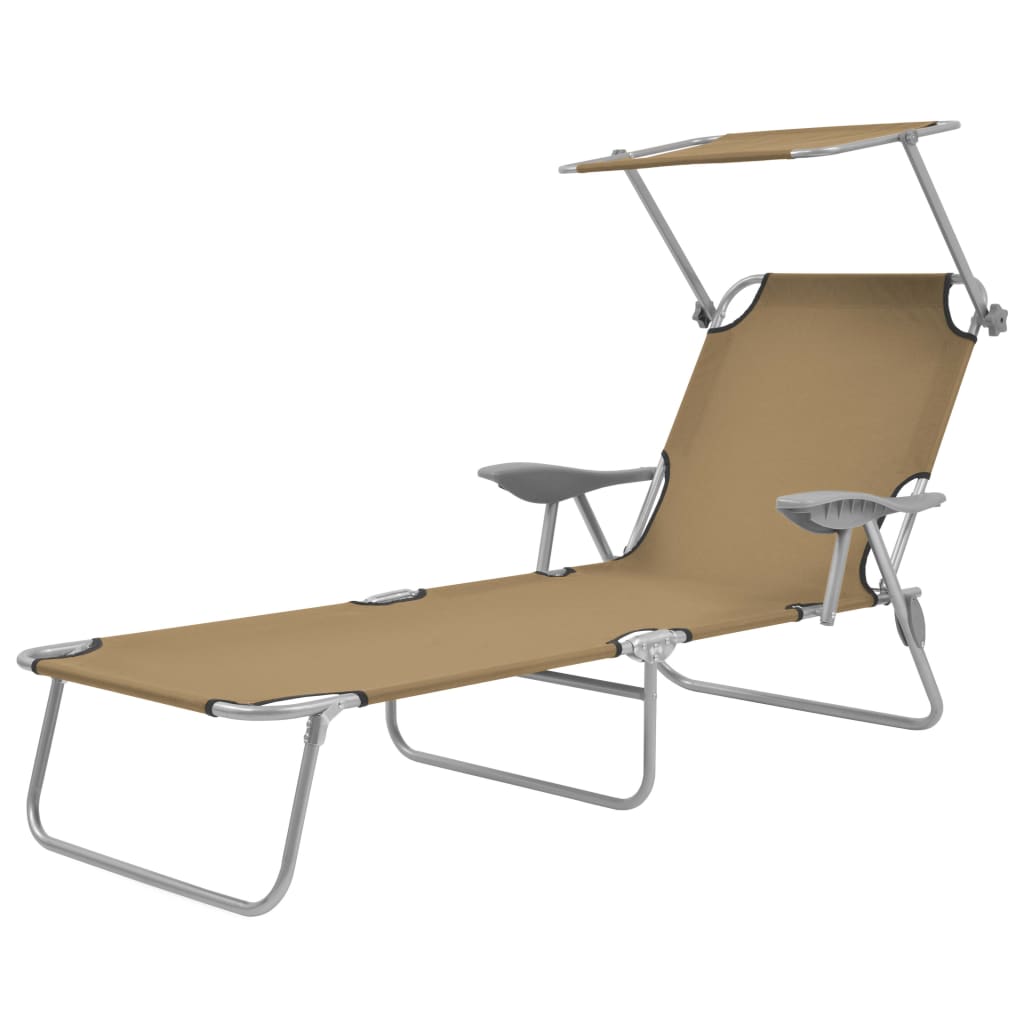 Ligbed met luifel inklapbaar staal taupe is nu te koop bij PeponiXL, paradijselijk wonen!