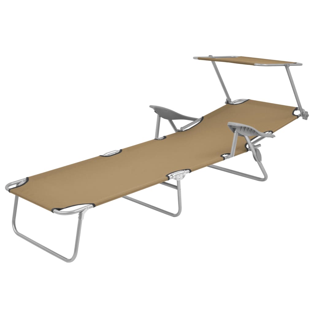 Ligbed met luifel inklapbaar staal taupe is nu te koop bij PeponiXL, paradijselijk wonen!