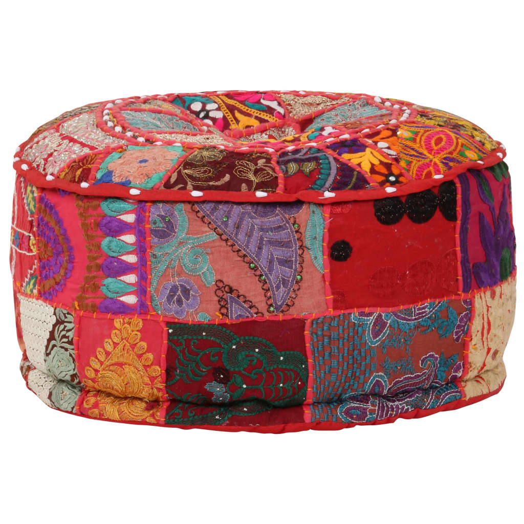 Poef patchwork rond handgemaakt 40x20 cm katoen rood is nu te koop bij PeponiXL, paradijselijk wonen!