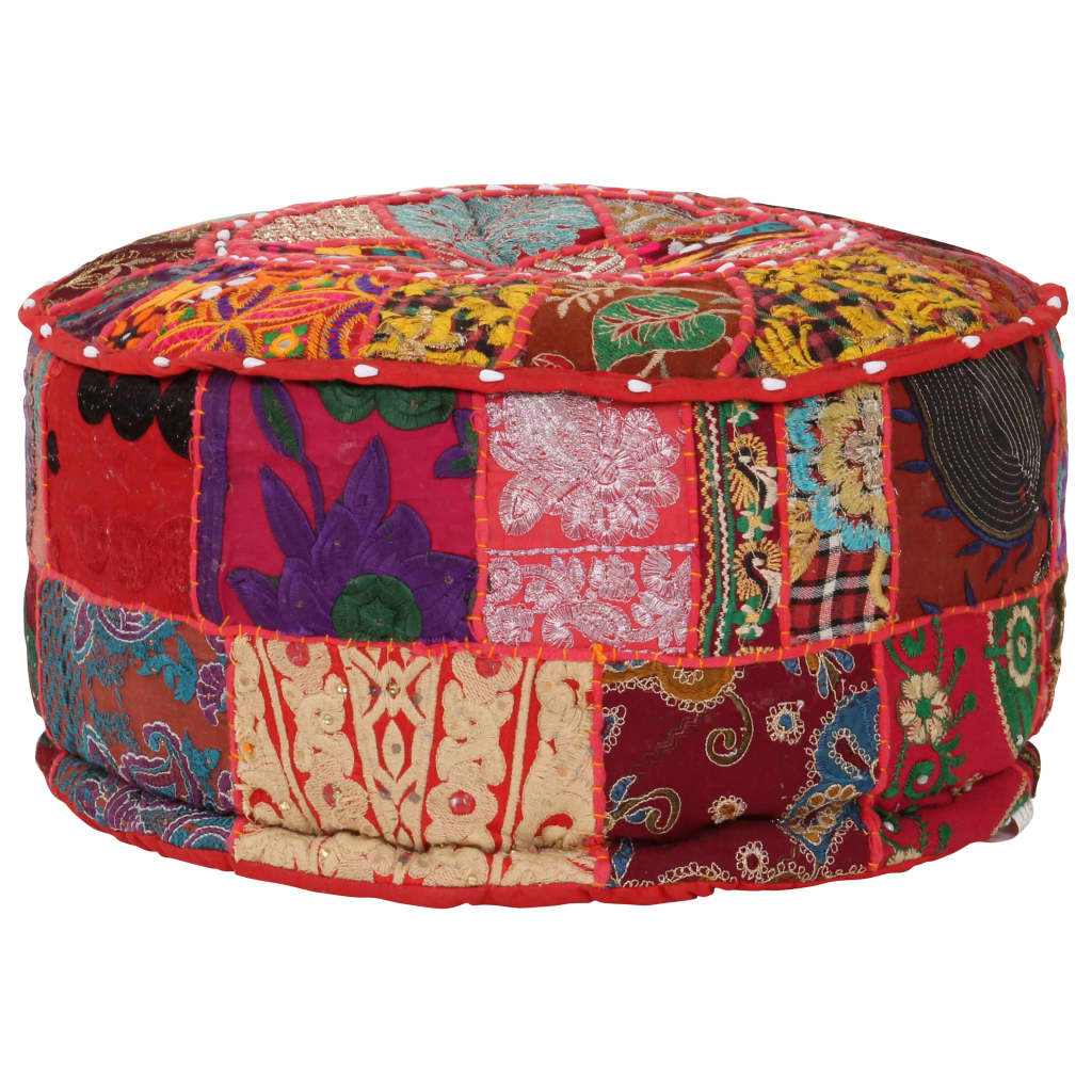Poef patchwork rond handgemaakt 40x20 cm katoen rood is nu te koop bij PeponiXL, paradijselijk wonen!