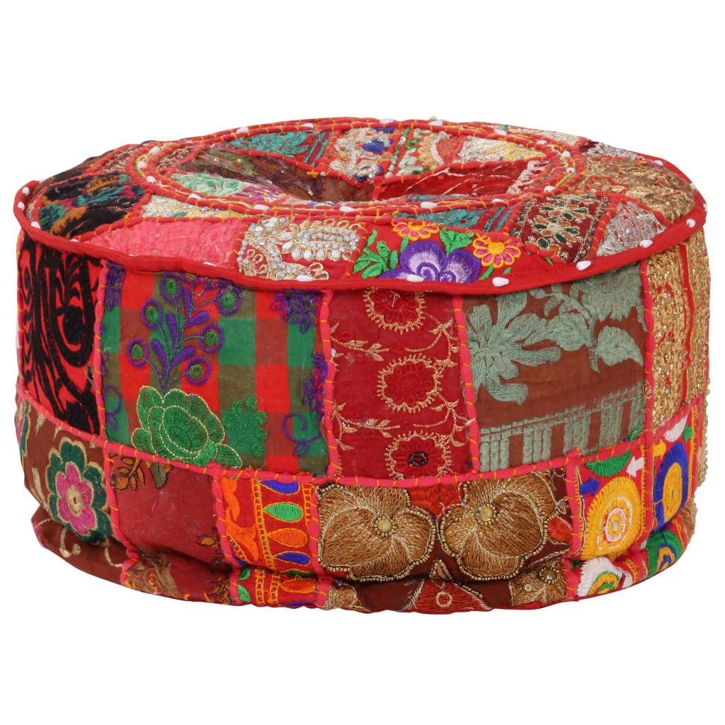 Poef patchwork rond handgemaakt 40x20 cm katoen rood is nu te koop bij PeponiXL, paradijselijk wonen!