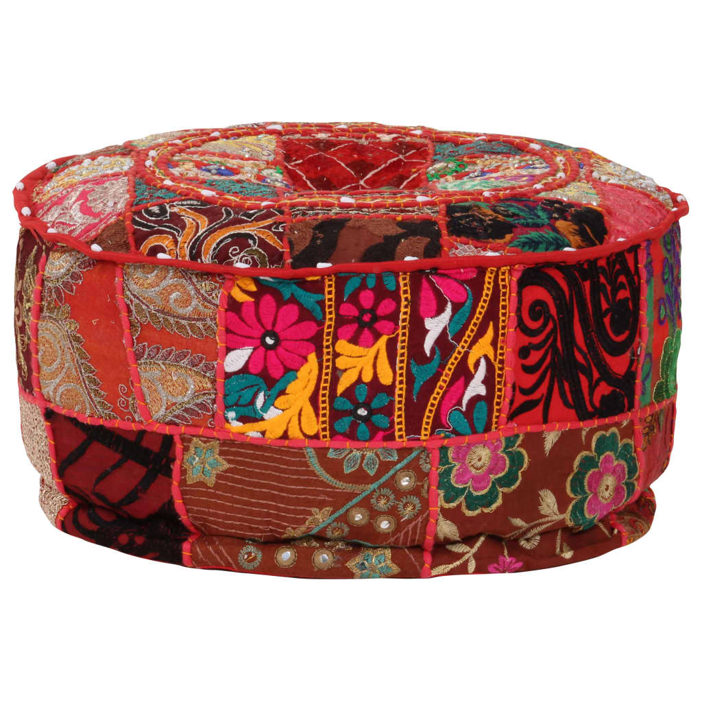 Poef patchwork rond handgemaakt 40x20 cm katoen rood is nu te koop bij PeponiXL, paradijselijk wonen!