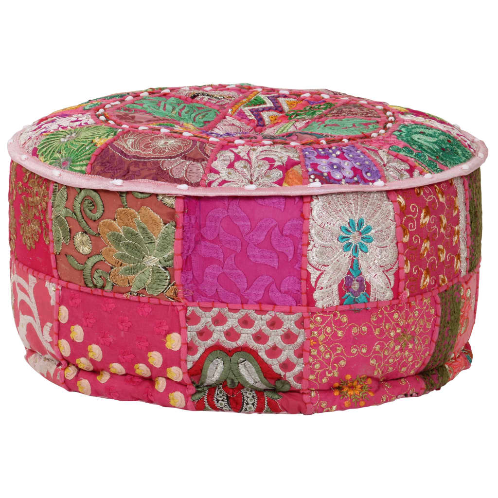 Poef patchwork rond handgemaakt 40x20 cm katoen roze is nu te koop bij PeponiXL, paradijselijk wonen!