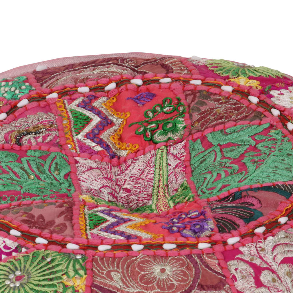 Poef patchwork rond handgemaakt 40x20 cm katoen roze is nu te koop bij PeponiXL, paradijselijk wonen!