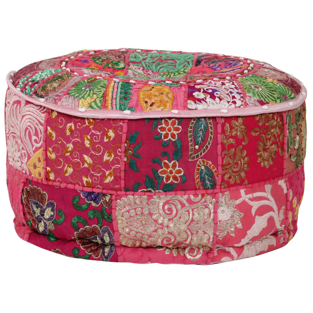 Poef patchwork rond handgemaakt 40x20 cm katoen roze is nu te koop bij PeponiXL, paradijselijk wonen!