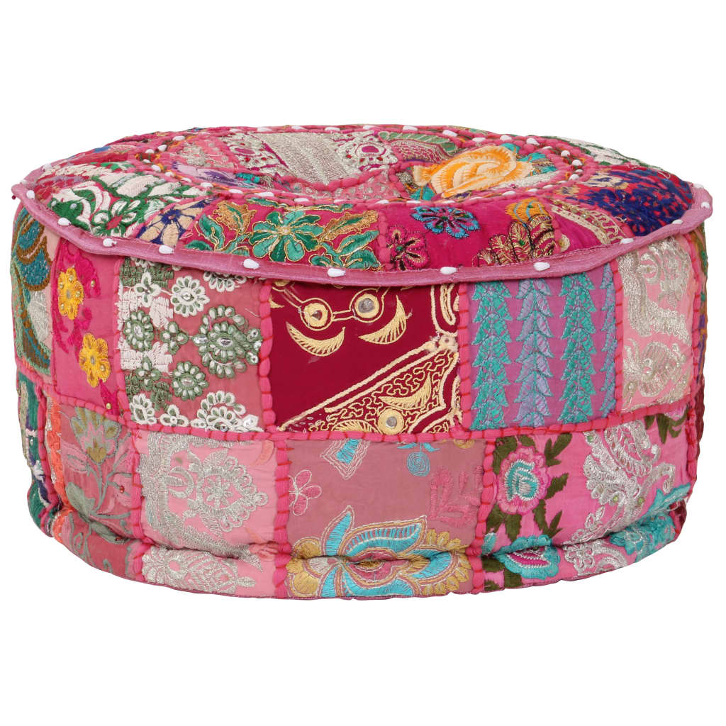 Poef patchwork rond handgemaakt 40x20 cm katoen roze is nu te koop bij PeponiXL, paradijselijk wonen!