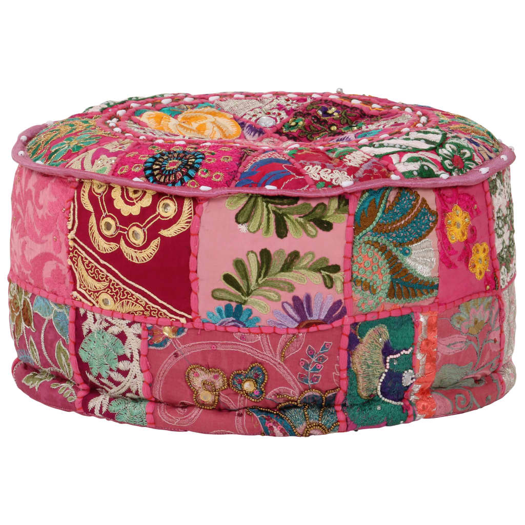 Poef patchwork rond handgemaakt 40x20 cm katoen roze is nu te koop bij PeponiXL, paradijselijk wonen!
