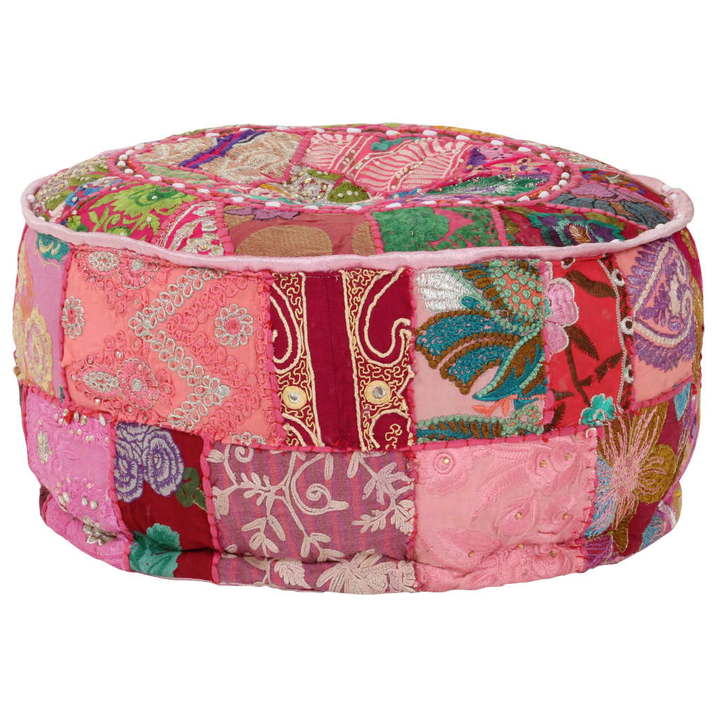 Poef patchwork rond handgemaakt 40x20 cm katoen roze is nu te koop bij PeponiXL, paradijselijk wonen!