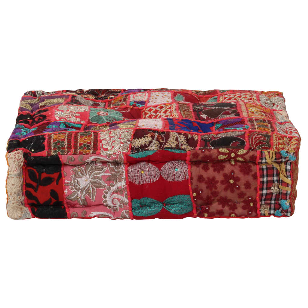 Poef patchwork vierkant handgemaakt 50x50x12 cm katoen rood is nu te koop bij PeponiXL, paradijselijk wonen!