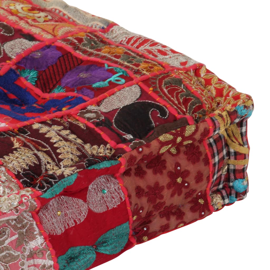 Poef patchwork vierkant handgemaakt 50x50x12 cm katoen rood is nu te koop bij PeponiXL, paradijselijk wonen!