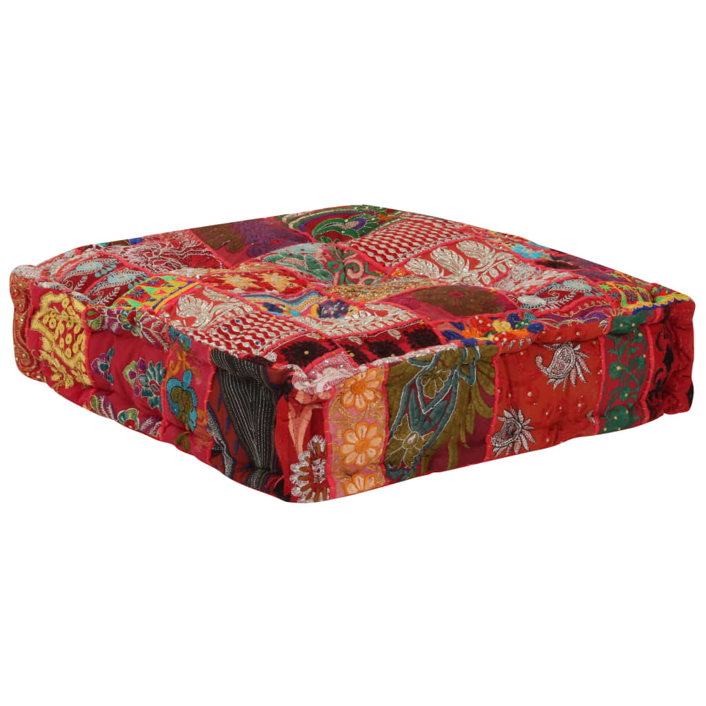 Poef patchwork vierkant handgemaakt 50x50x12 cm katoen rood is nu te koop bij PeponiXL, paradijselijk wonen!