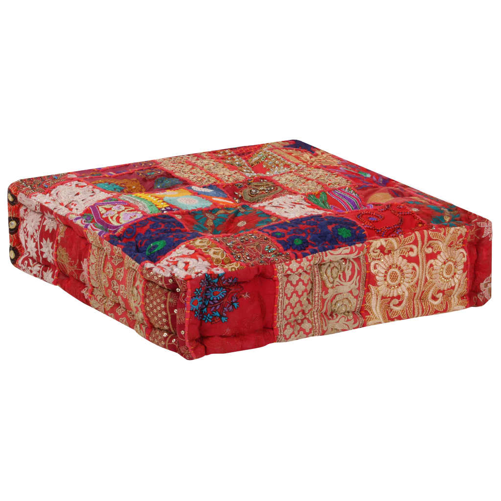 Poef patchwork vierkant handgemaakt 50x50x12 cm katoen rood is nu te koop bij PeponiXL, paradijselijk wonen!