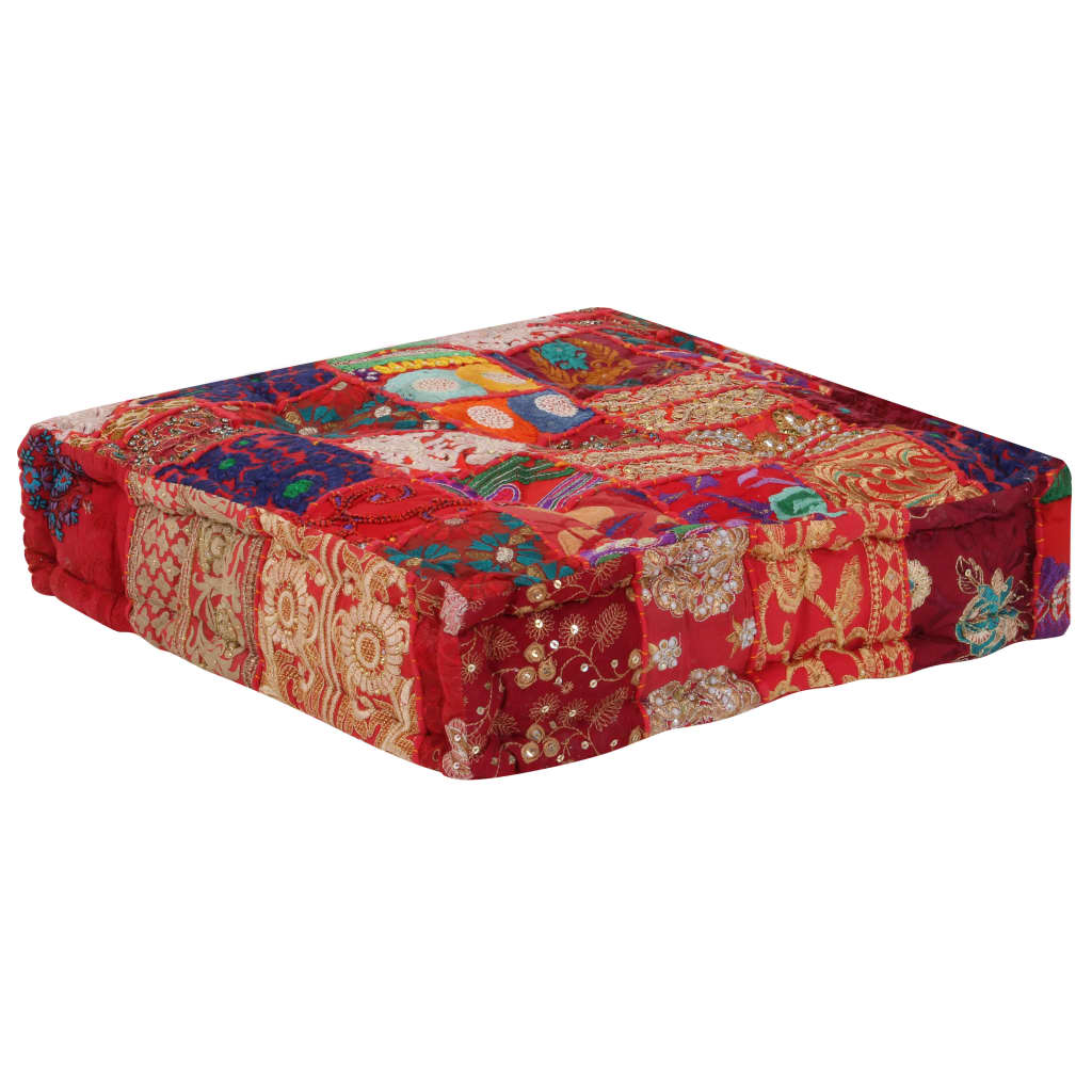 Poef patchwork vierkant handgemaakt 50x50x12 cm katoen rood is nu te koop bij PeponiXL, paradijselijk wonen!
