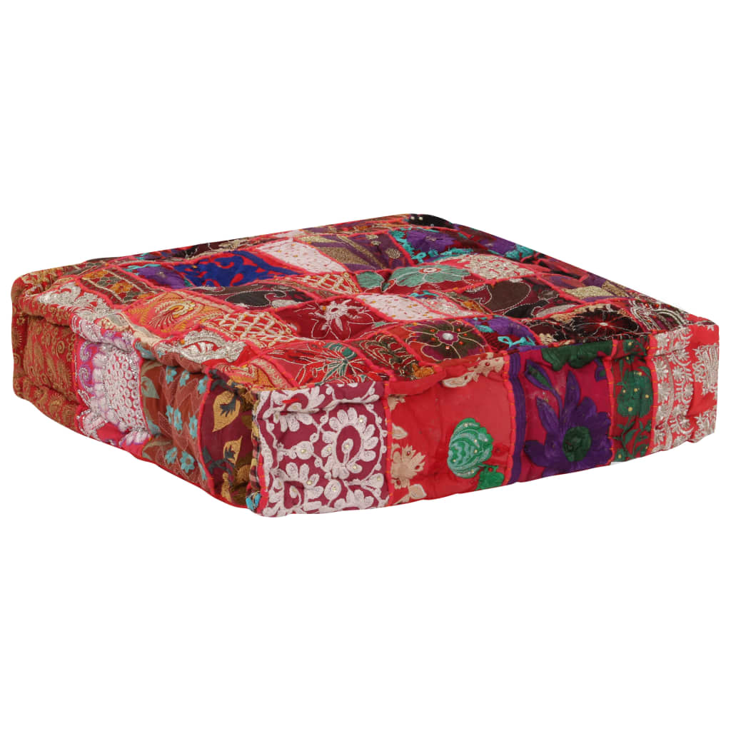 Poef patchwork vierkant handgemaakt 50x50x12 cm katoen rood is nu te koop bij PeponiXL, paradijselijk wonen!