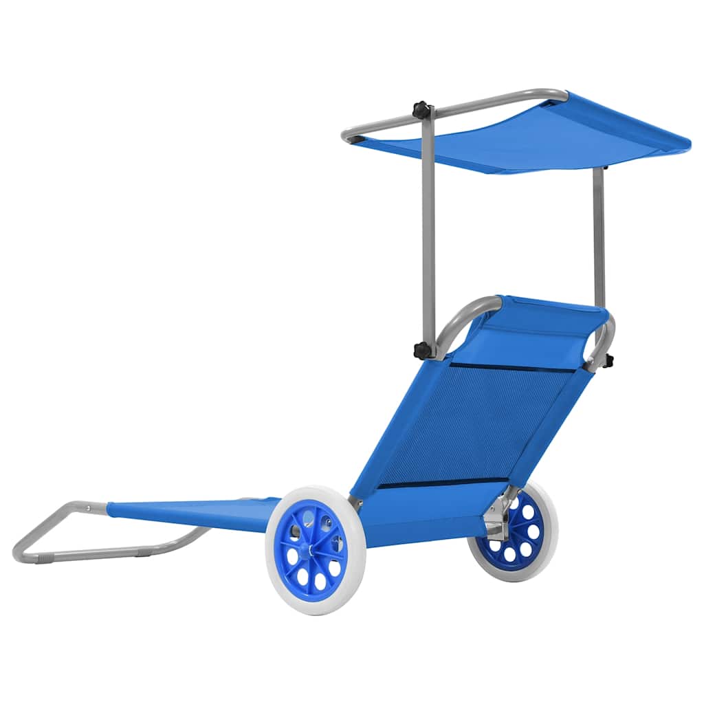 Ligbed met luifel en wieltjes inklapbaar staal blauw is nu te koop bij PeponiXL, paradijselijk wonen!