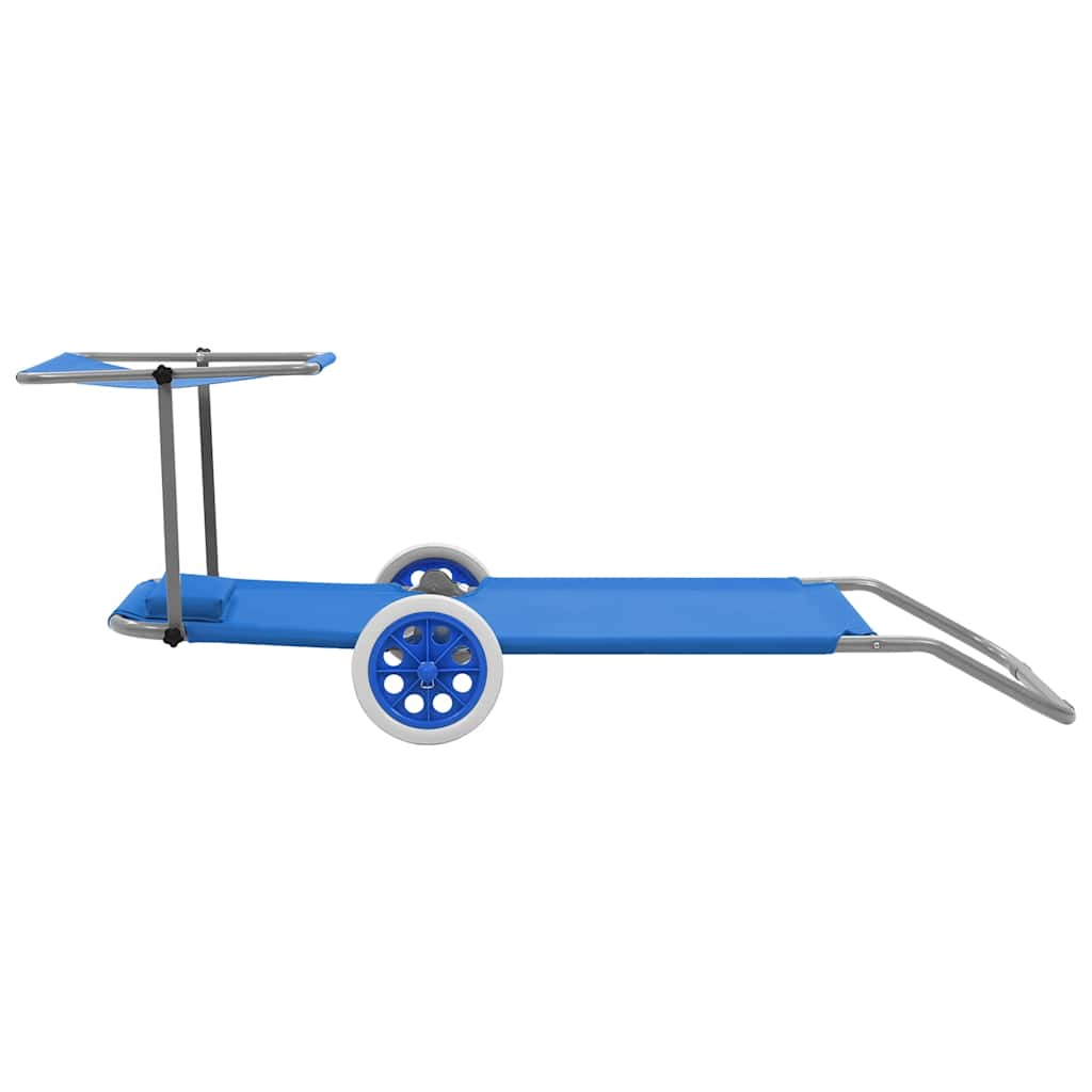Ligbed met luifel en wieltjes inklapbaar staal blauw is nu te koop bij PeponiXL, paradijselijk wonen!