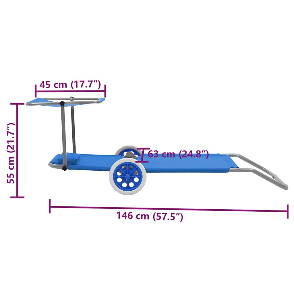 Ligbed met luifel en wieltjes inklapbaar staal blauw is nu te koop bij PeponiXL, paradijselijk wonen!