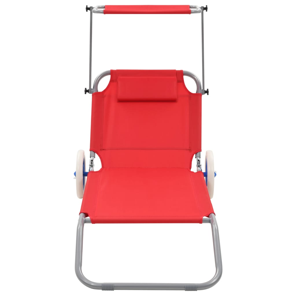 Ligbed met luifel en wieltjes inklapbaar staal rood is nu te koop bij PeponiXL, paradijselijk wonen!