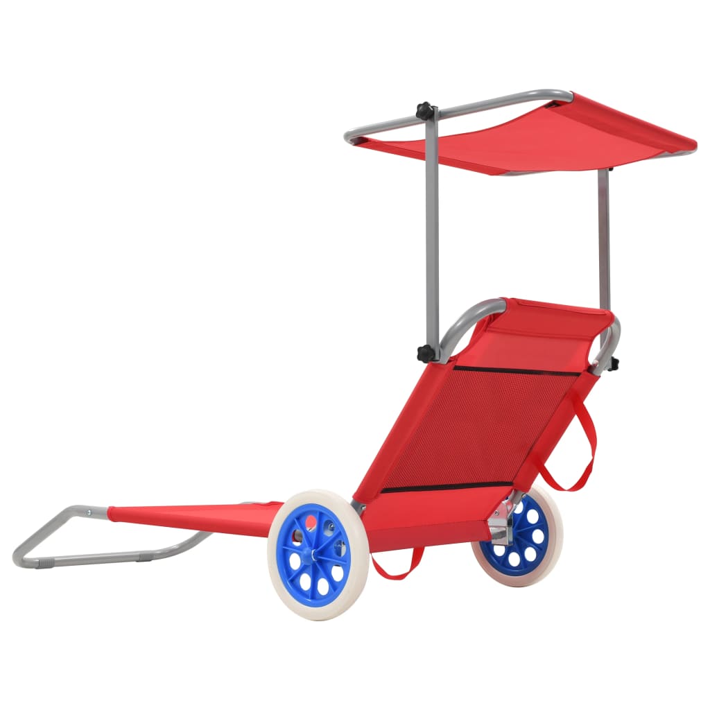 Ligbed met luifel en wieltjes inklapbaar staal rood is nu te koop bij PeponiXL, paradijselijk wonen!