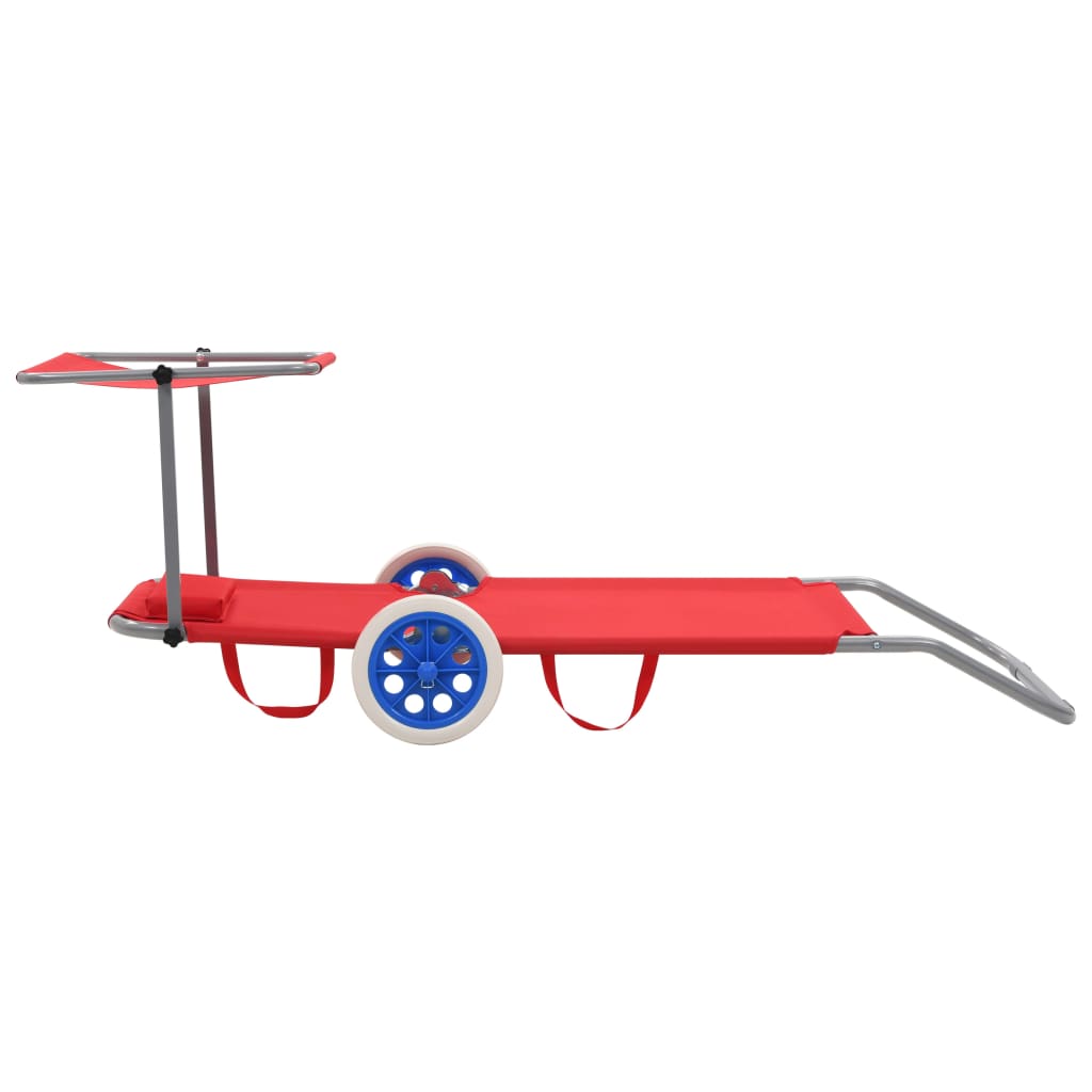 Ligbed met luifel en wieltjes inklapbaar staal rood is nu te koop bij PeponiXL, paradijselijk wonen!