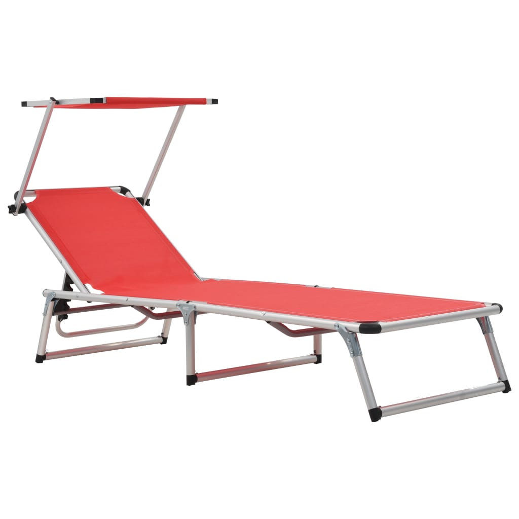 Ligbed inklapbaar met dak aluminium en textileen rood is nu te koop bij PeponiXL, paradijselijk wonen!