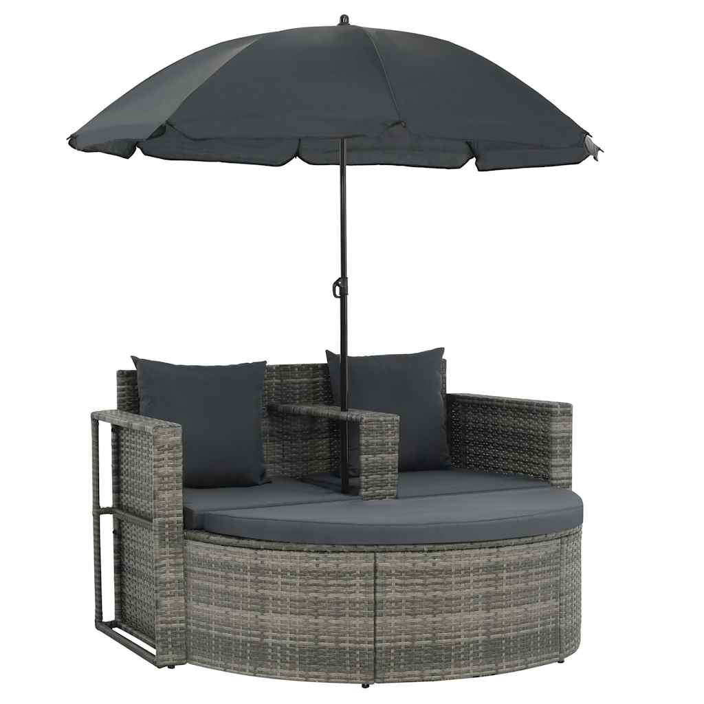 Tuinbank 2-zits met kussens en parasol poly rattan grijs is nu te koop bij PeponiXL, paradijselijk wonen!