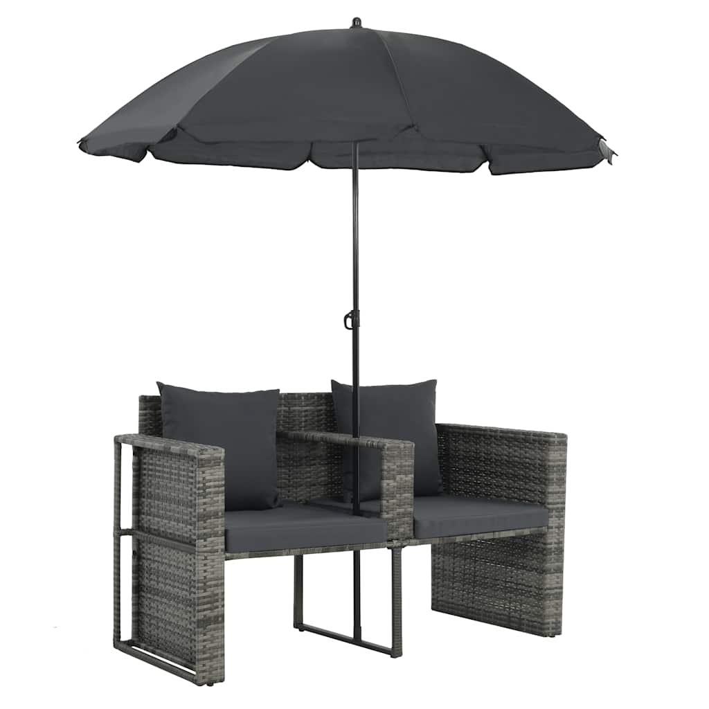 Tuinbank 2-zits met kussens en parasol poly rattan grijs is nu te koop bij PeponiXL, paradijselijk wonen!