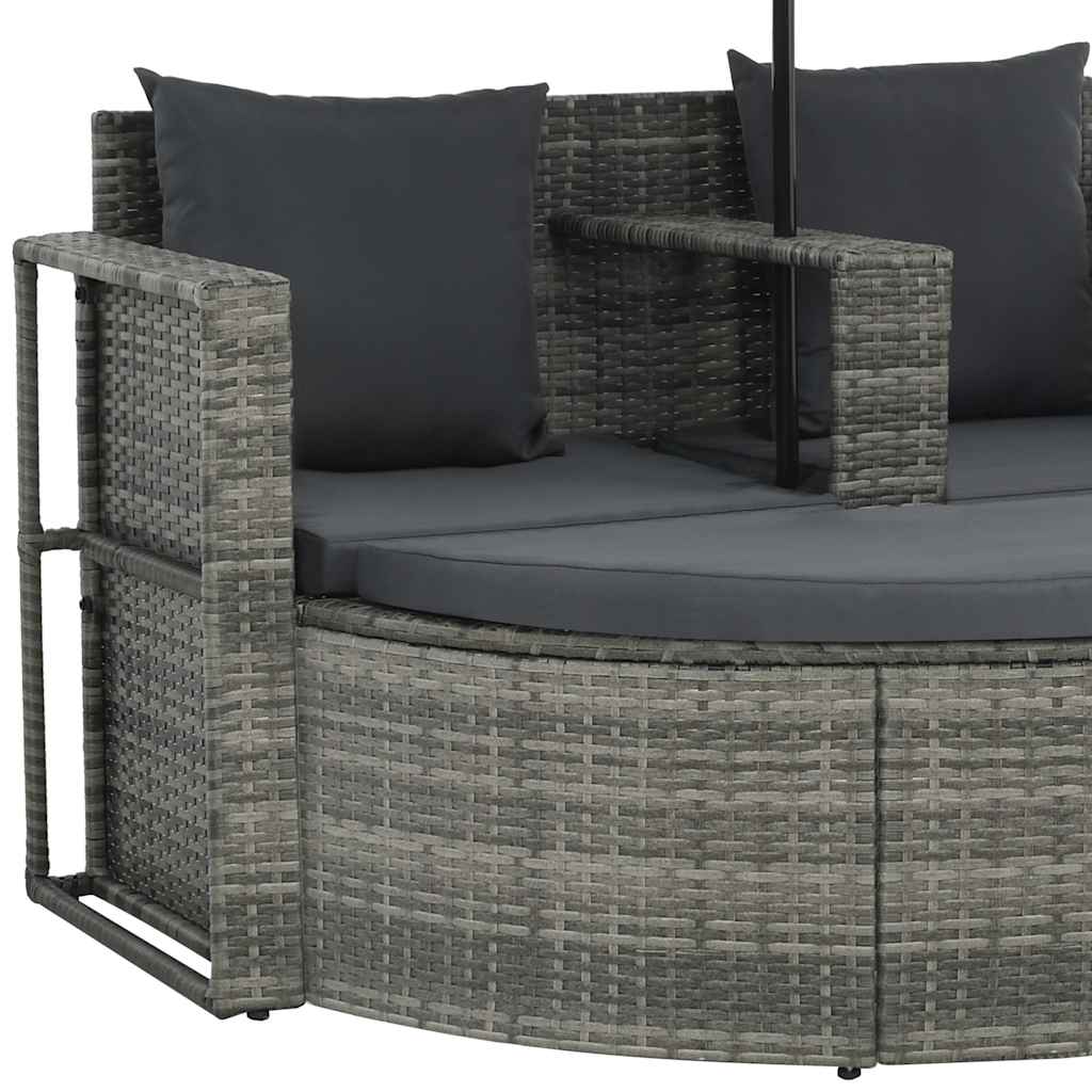 Tuinbank 2-zits met kussens en parasol poly rattan grijs is nu te koop bij PeponiXL, paradijselijk wonen!