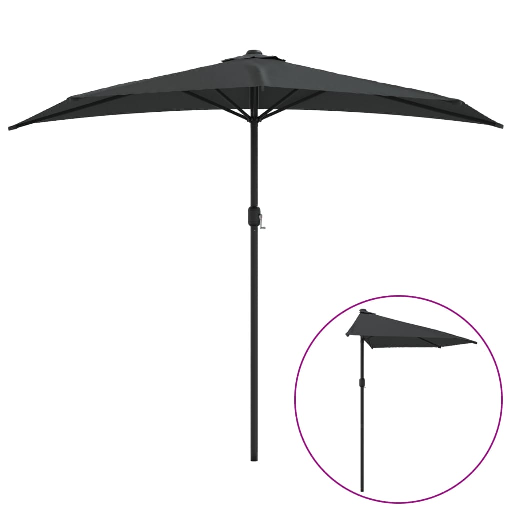 Balkonparasol half met aluminium paal 270x144 cm antraciet is nu te koop bij PeponiXL, paradijselijk wonen!