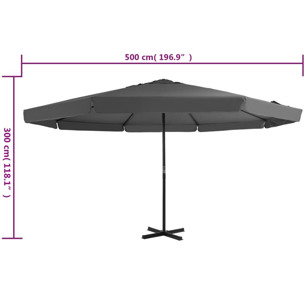 Parasol met aluminium paal 500 cm antraciet is nu te koop bij PeponiXL, paradijselijk wonen!
