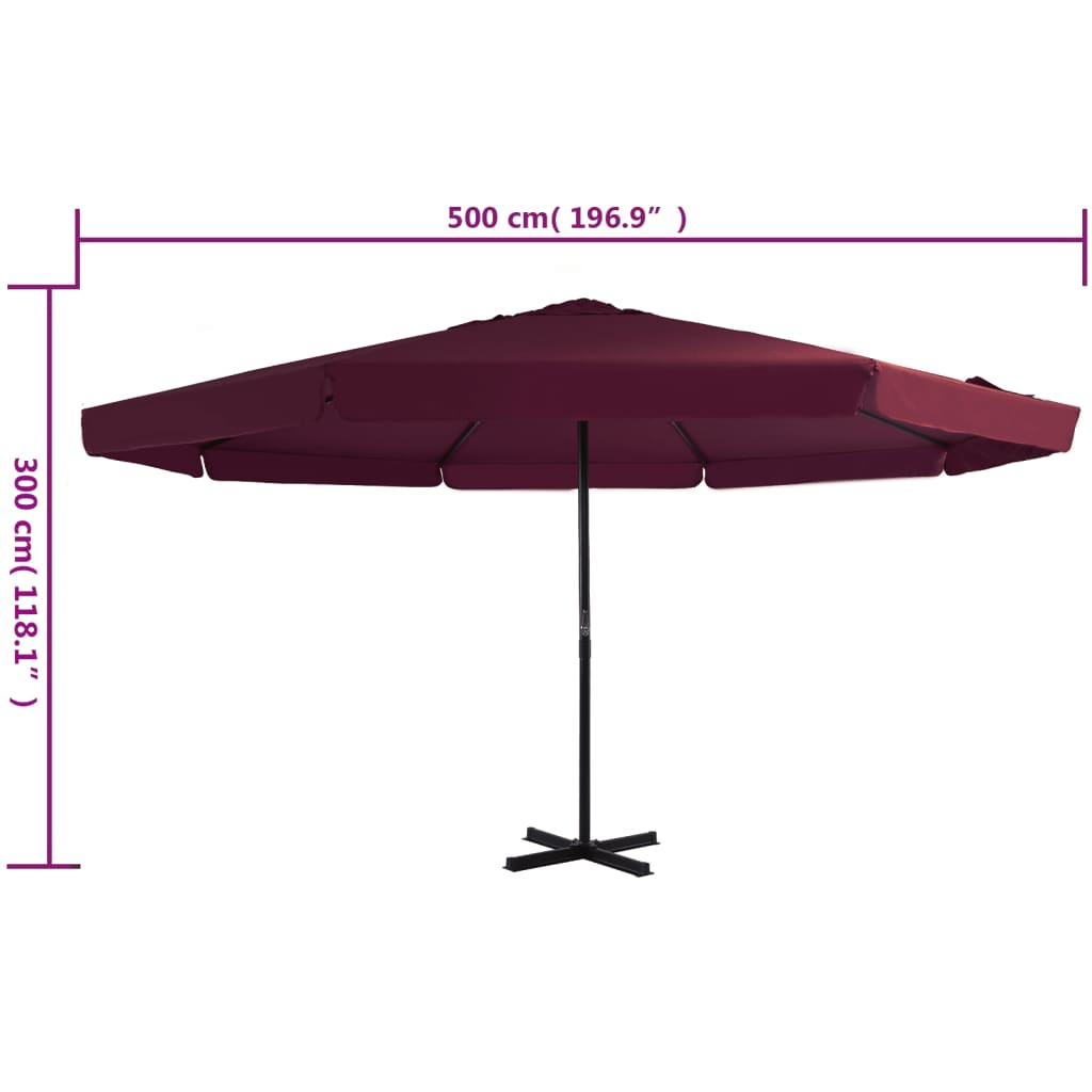 Parasol met aluminium paal 500 cm bordeauxrood is nu te koop bij PeponiXL, paradijselijk wonen!