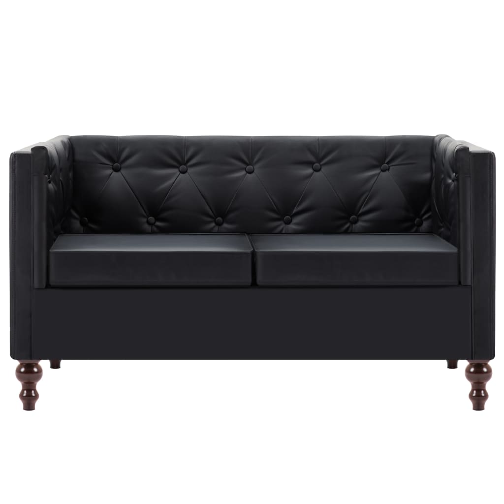 Tweezitsbank Chesterfield-stijl kunstleren bekleding zwart is nu te koop bij PeponiXL, paradijselijk wonen!
