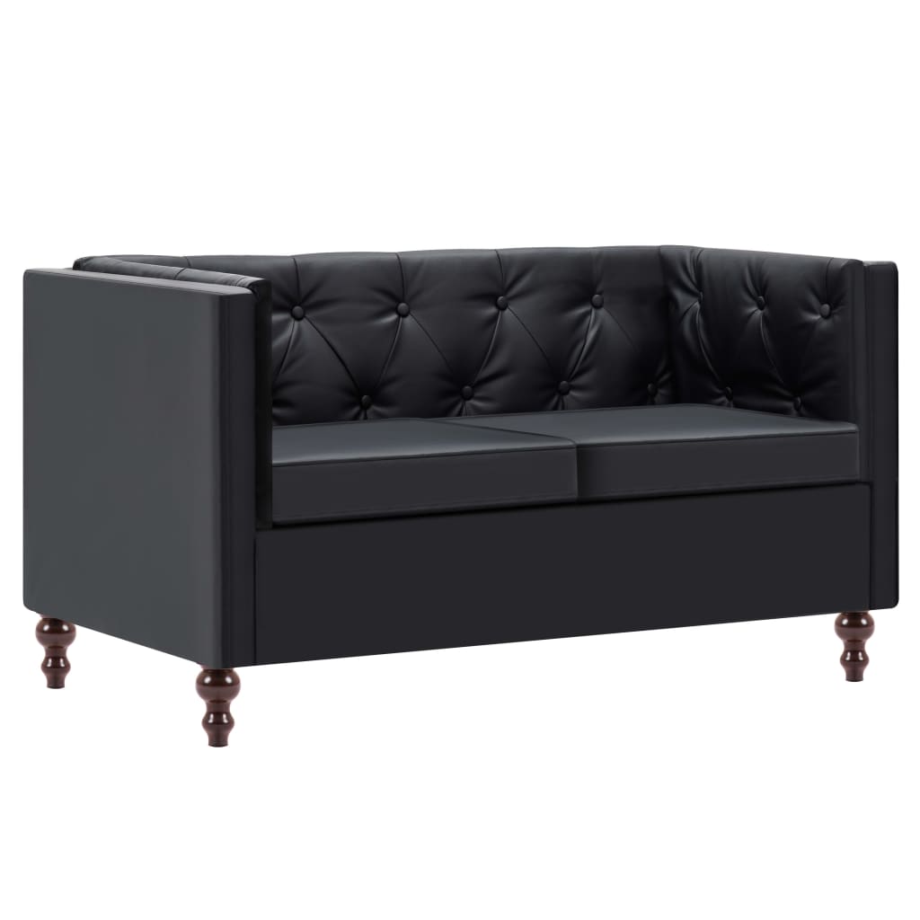 Tweezitsbank Chesterfield-stijl kunstleren bekleding zwart is nu te koop bij PeponiXL, paradijselijk wonen!