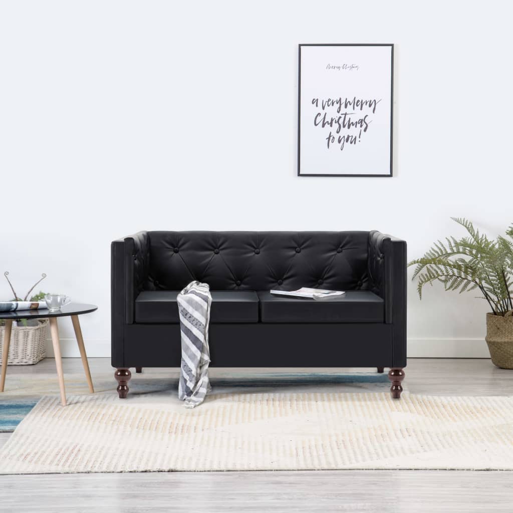 Tweezitsbank Chesterfield-stijl kunstleren bekleding zwart is nu te koop bij PeponiXL, paradijselijk wonen!
