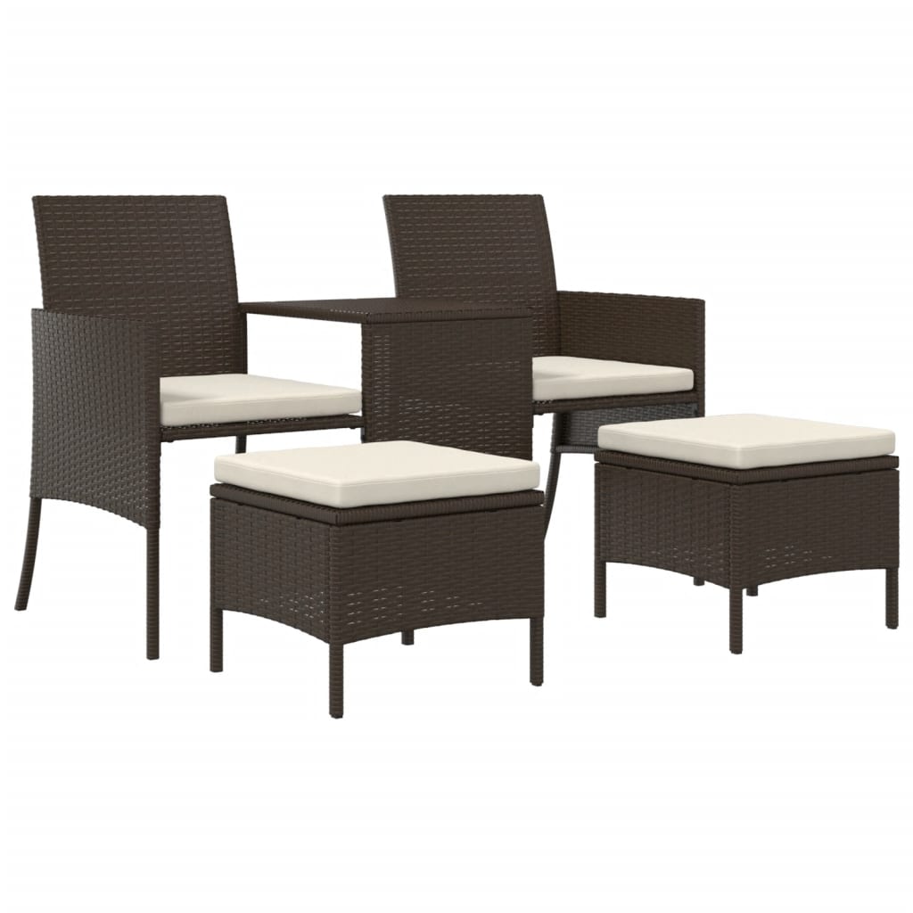 Tuinbank met tafeltje en krukken tweezits poly rattan bruin is nu te koop bij PeponiXL, paradijselijk wonen!