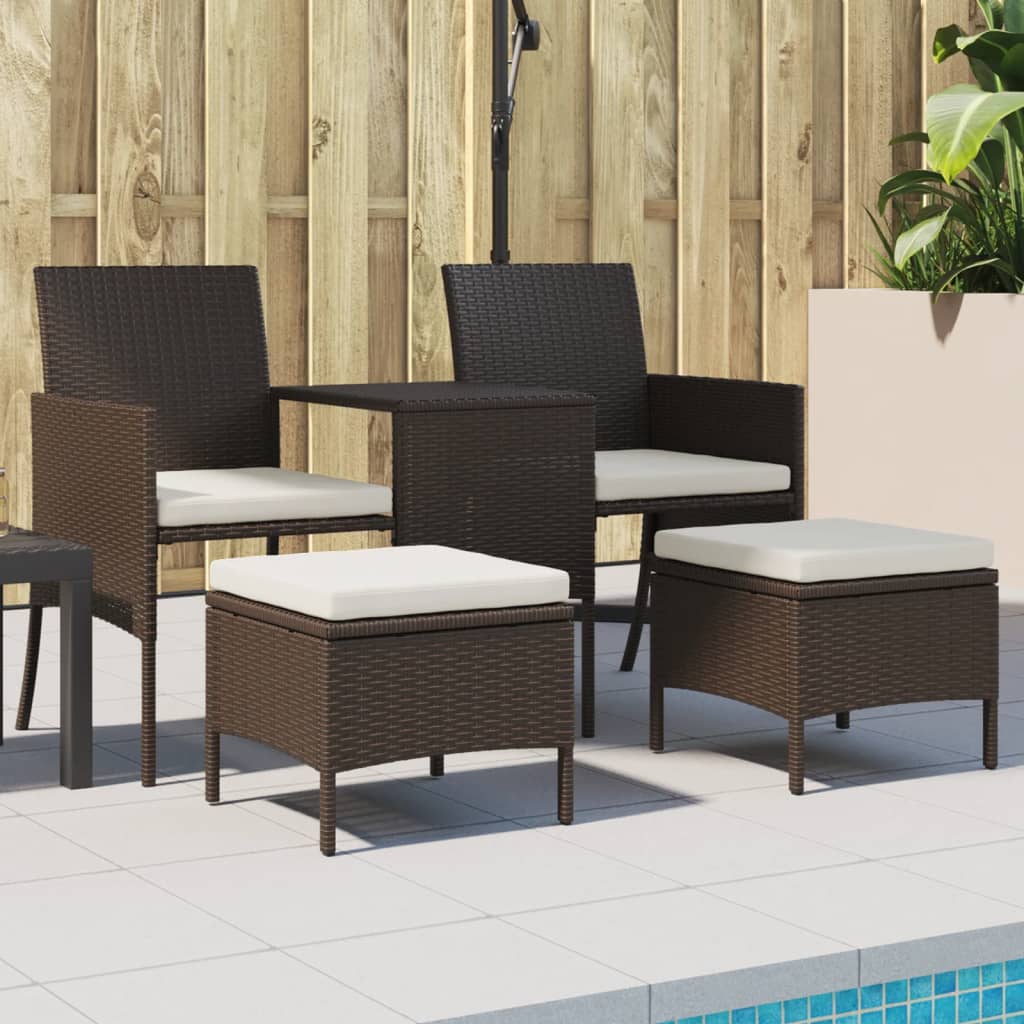 Tuinbank met tafeltje en krukken tweezits poly rattan bruin is nu te koop bij PeponiXL, paradijselijk wonen!