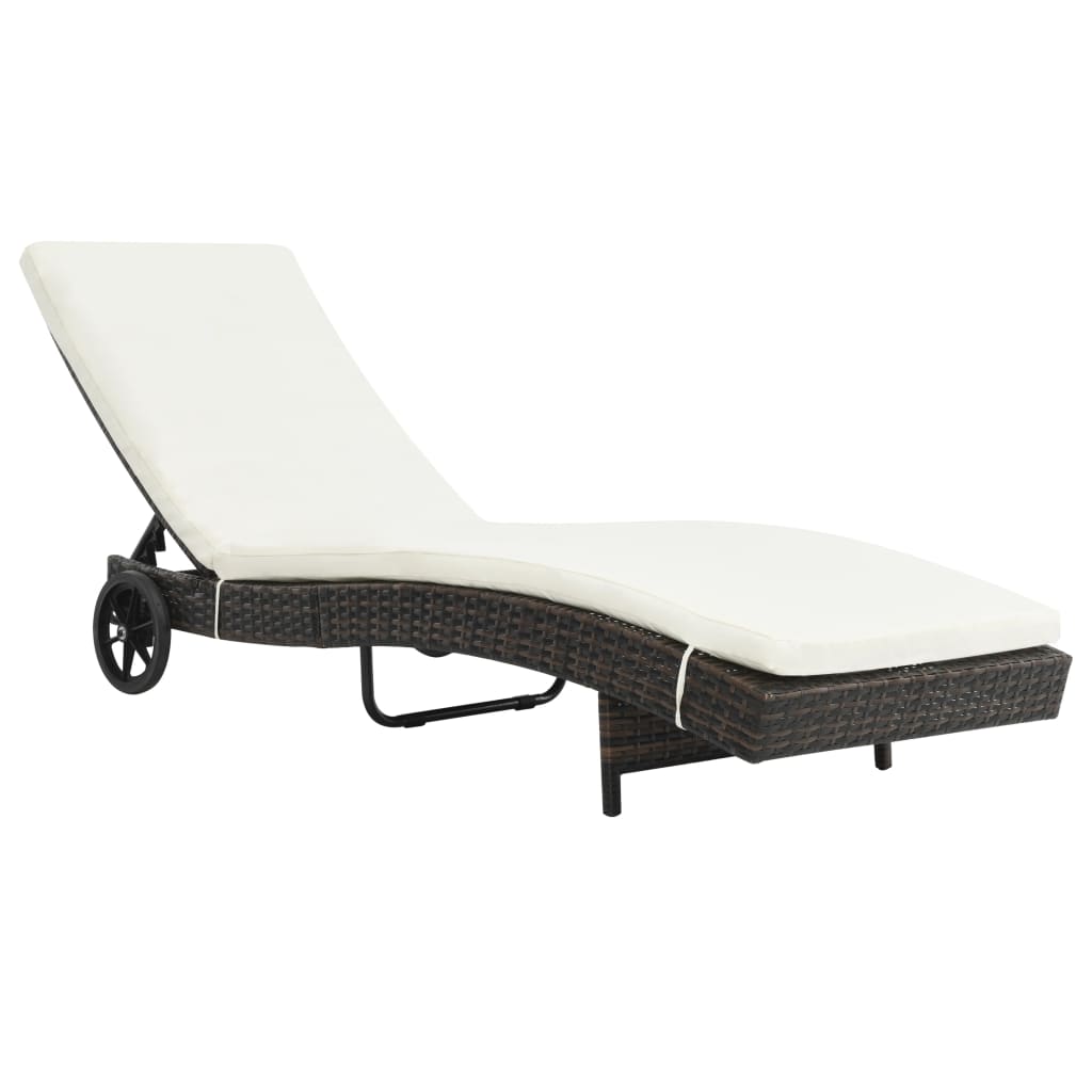 Ligbed met wielen en kussen poly rattan bruin is nu te koop bij PeponiXL, paradijselijk wonen!