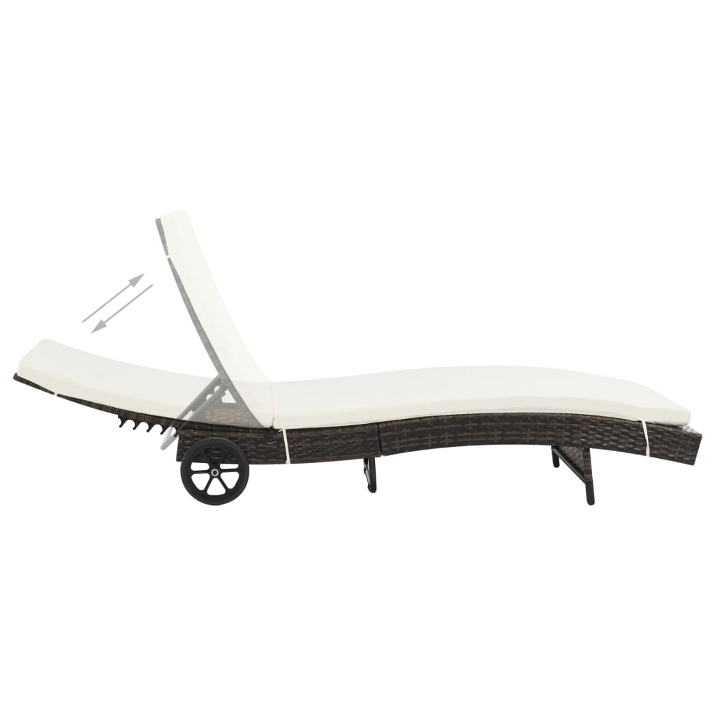 Ligbed met wielen en kussen poly rattan bruin is nu te koop bij PeponiXL, paradijselijk wonen!