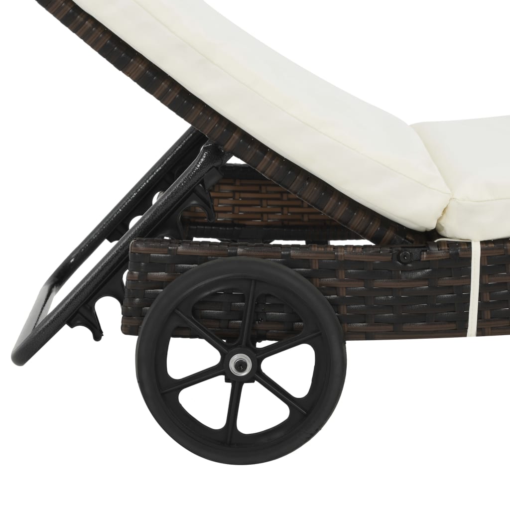 Ligbed met wielen en kussen poly rattan bruin is nu te koop bij PeponiXL, paradijselijk wonen!