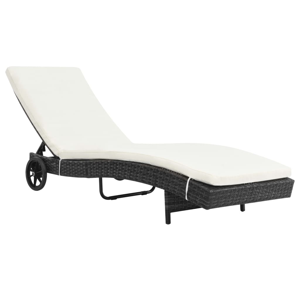 Ligbed met wielen en kussen poly rattan zwart is nu te koop bij PeponiXL, paradijselijk wonen!