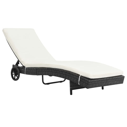 Ligbed met wielen en kussen poly rattan zwart is nu te koop bij PeponiXL, paradijselijk wonen!