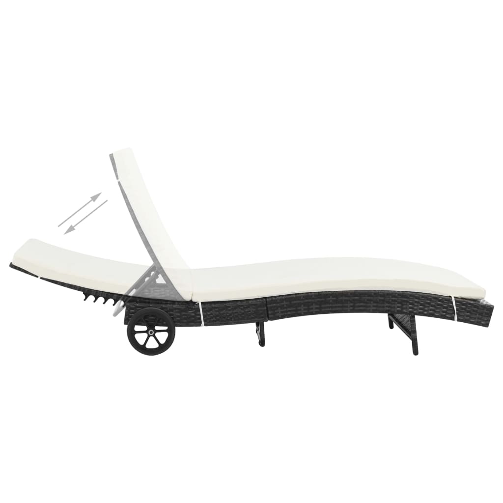 Ligbed met wielen en kussen poly rattan zwart is nu te koop bij PeponiXL, paradijselijk wonen!