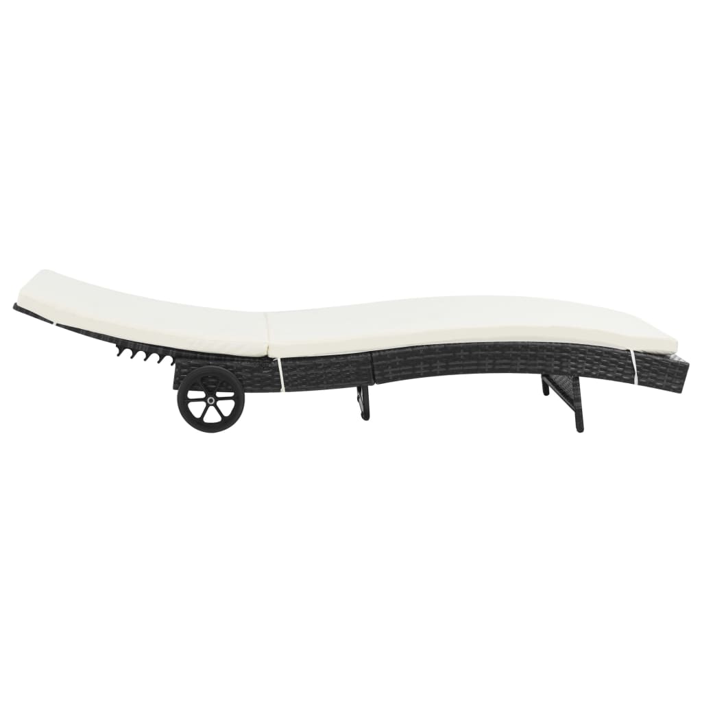 Ligbed met wielen en kussen poly rattan zwart is nu te koop bij PeponiXL, paradijselijk wonen!